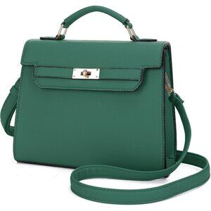 Women's Vegan Leather Detachable Strap Handle Dark Green Crossbody Satchel Bag